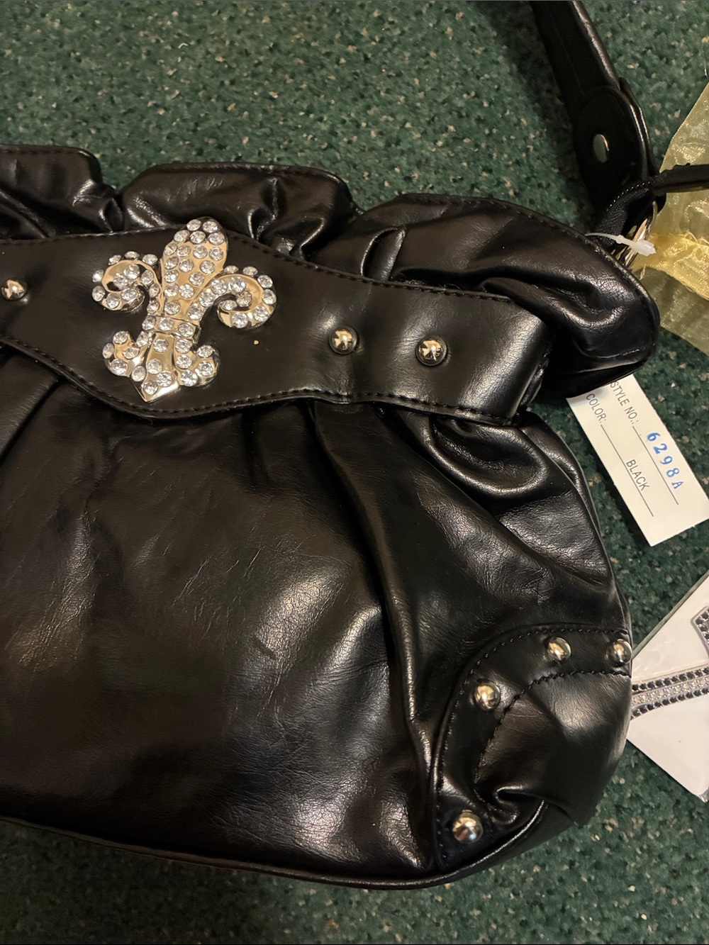 Ampere Creations Faux Leather Rhinestone Fleur Y2K Shoulder Bag 3 pc Bundle - Picture 4 of 7